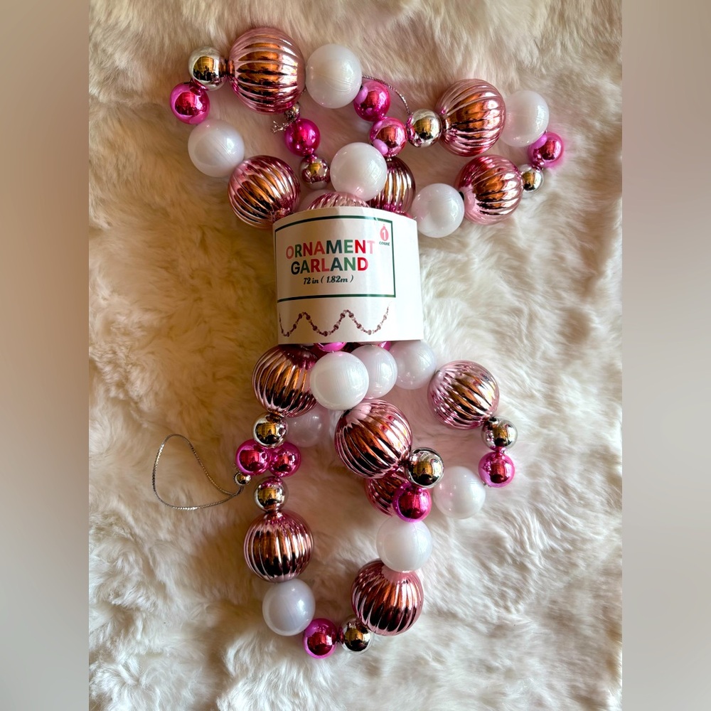 Pink white silver Holiday ornament Garland bulbs . 72 “ inch - NWTS
